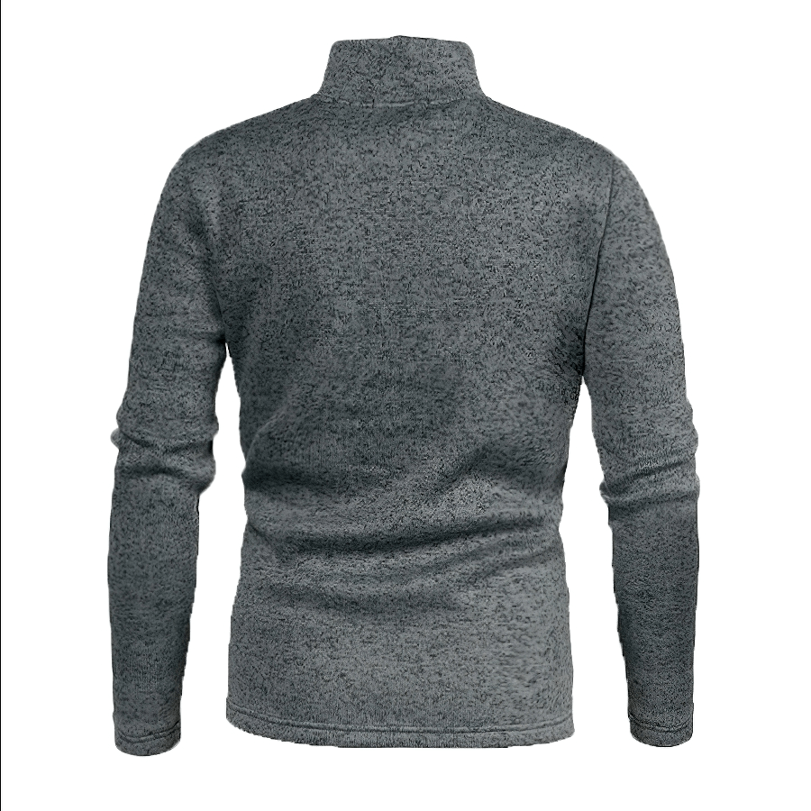 Gray stand collar sweatshirt with half zipper for men, casual style, back view