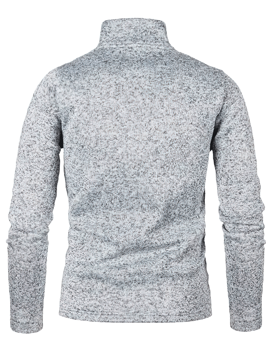 Back view of gray stand collar sweatshirt with half zipper for men, casual and comfortable polyester fabric.