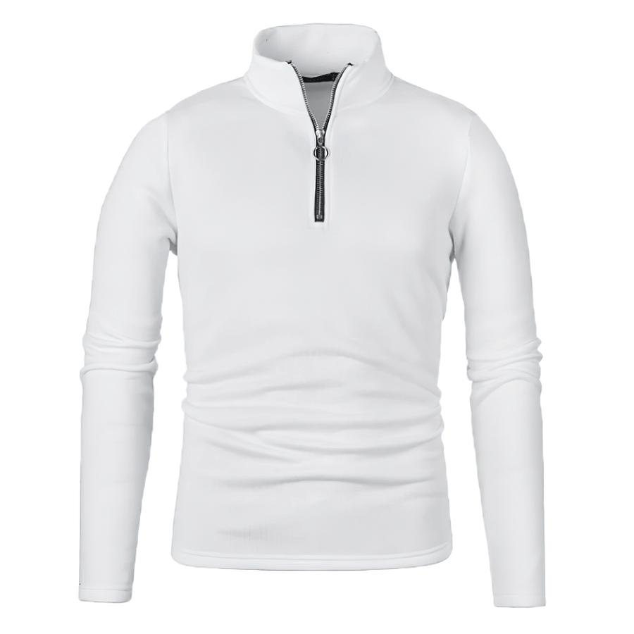 Men's white stand collar sweatshirt with half zipper, casual style, standard thickness, ideal for everyday wear - model SF0413