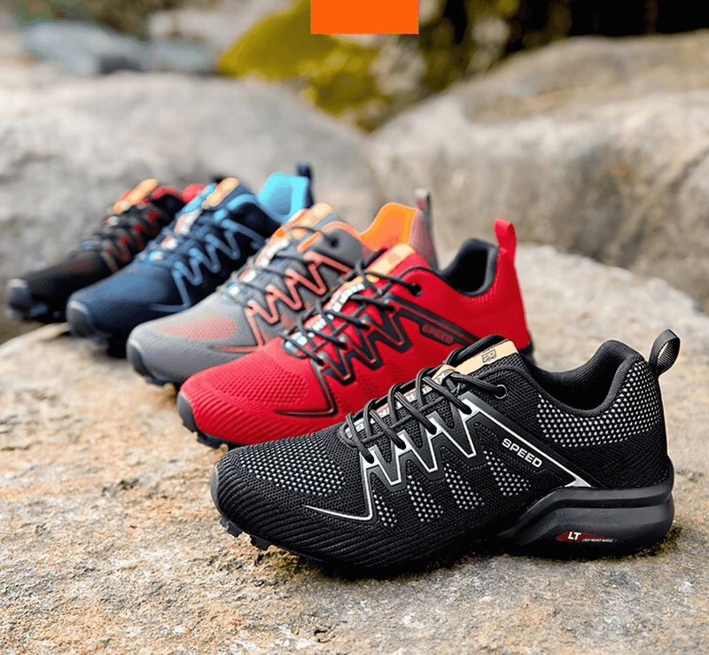 Stylish Air Mesh Men's Gym Shoes with Drainage Sole in colorful options, featuring breathable mesh and EVA outsole.