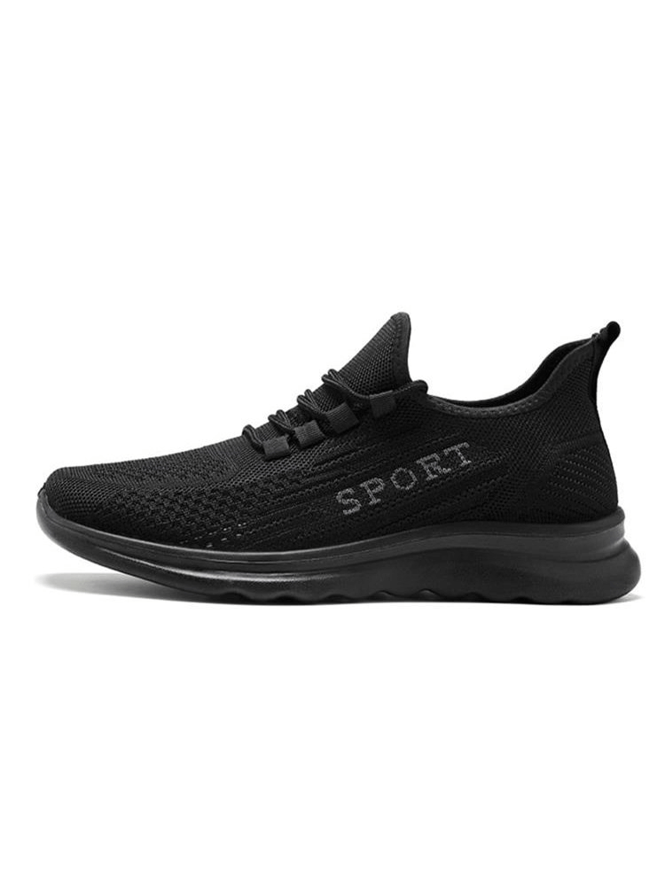 Black breathable lace-up men's sneakers with mesh design, perfect for sporty style and comfort.