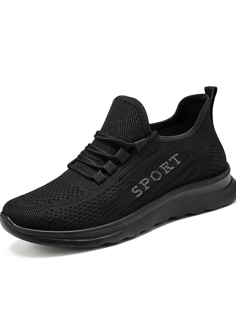 Stylish black breathable lace-up men's sneakers with mesh design and "SPORT" text, offering comfort and flexibility - SF0980