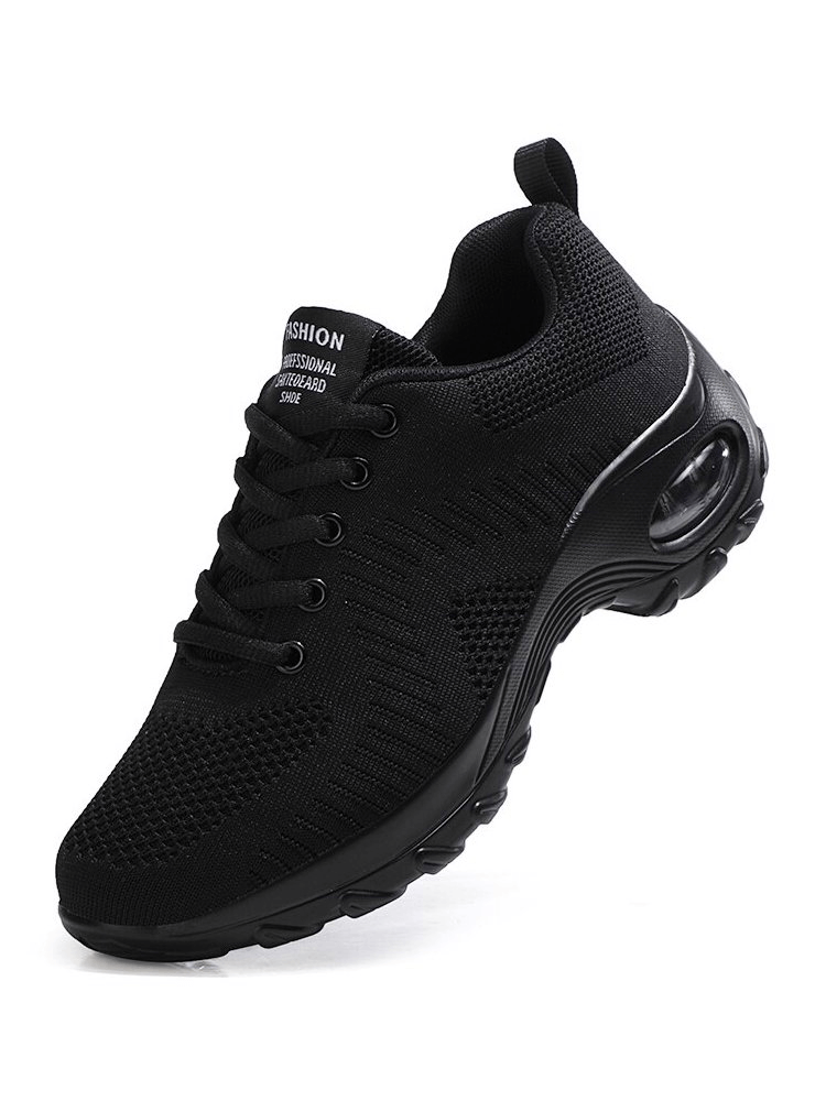 Stylish breathable women's black sneakers with a mesh air upper and non-slip sole for active performance.