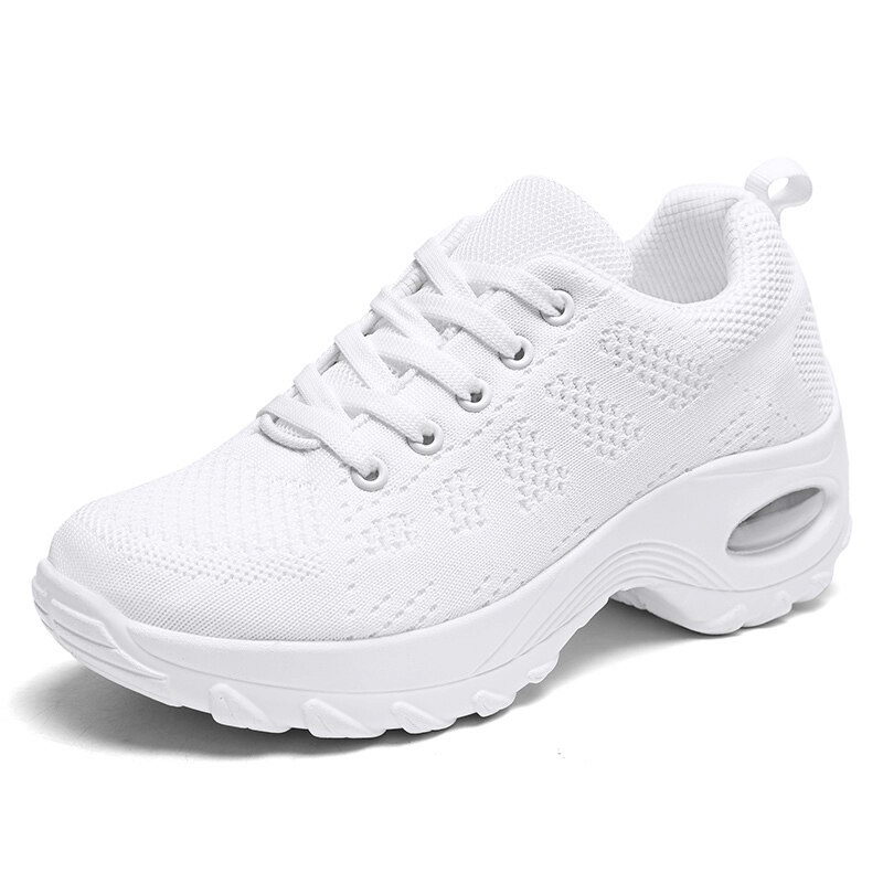 White stylish breathable women's sneakers with mesh upper and non-slip sole - perfect for active wear.