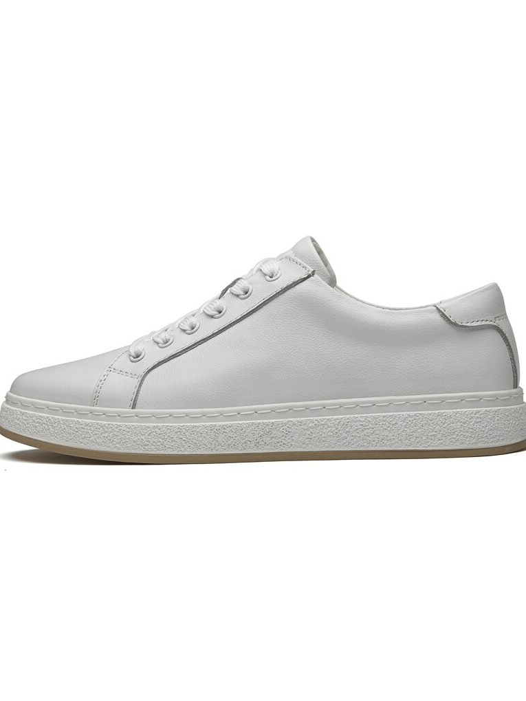 Stylish breathable white genuine leather men's shoe with lace-up closure and rubber outsole. SF1170.