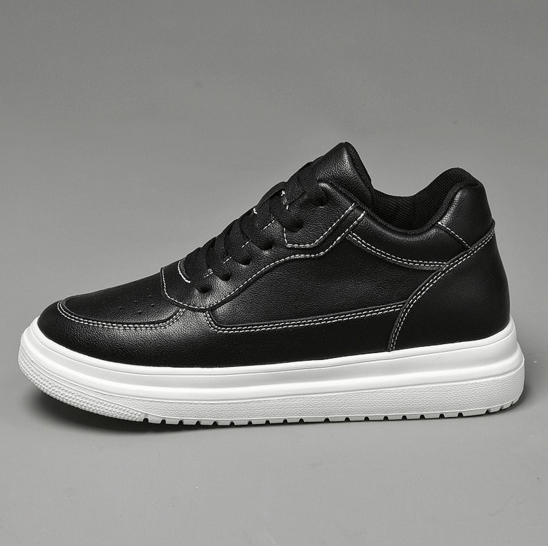 Stylish breathable unisex high top black sneaker with genuine leather upper and white rubber outsole, perfect for sports and casual wear.