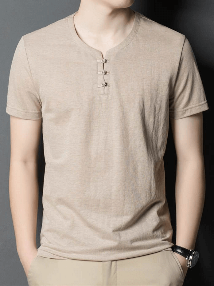 Stilvolles, leichtes Baumwoll-T-Shirt mit V-Ausschnitt und kurzen Ärmeln für Herren – SF1081 