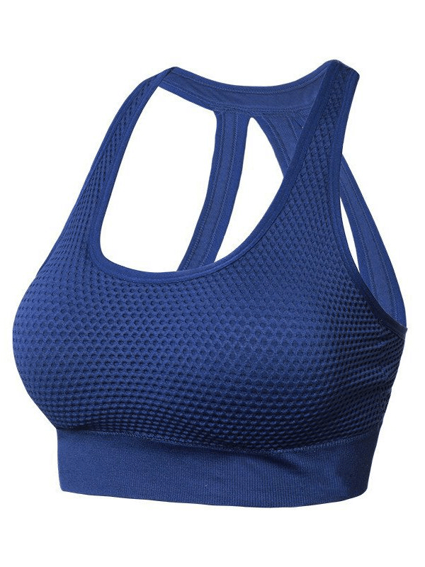Stylish elastic breathable open back push up sports bra SF0997 in vibrant blue, perfect for yoga or workouts.