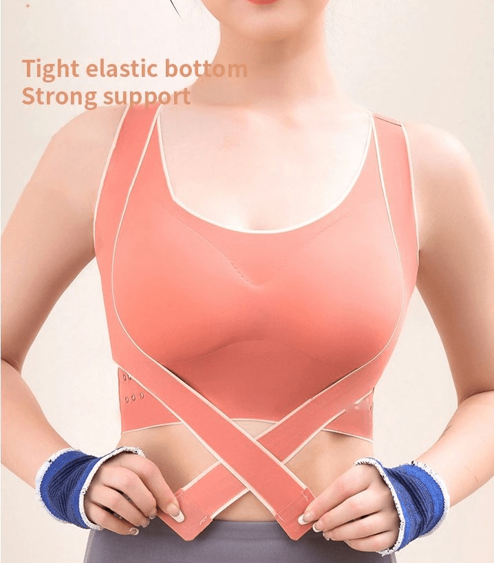 Stylish elastic cross back push up sports bra with front closure, offering firm support and breathable material for women - SF0483