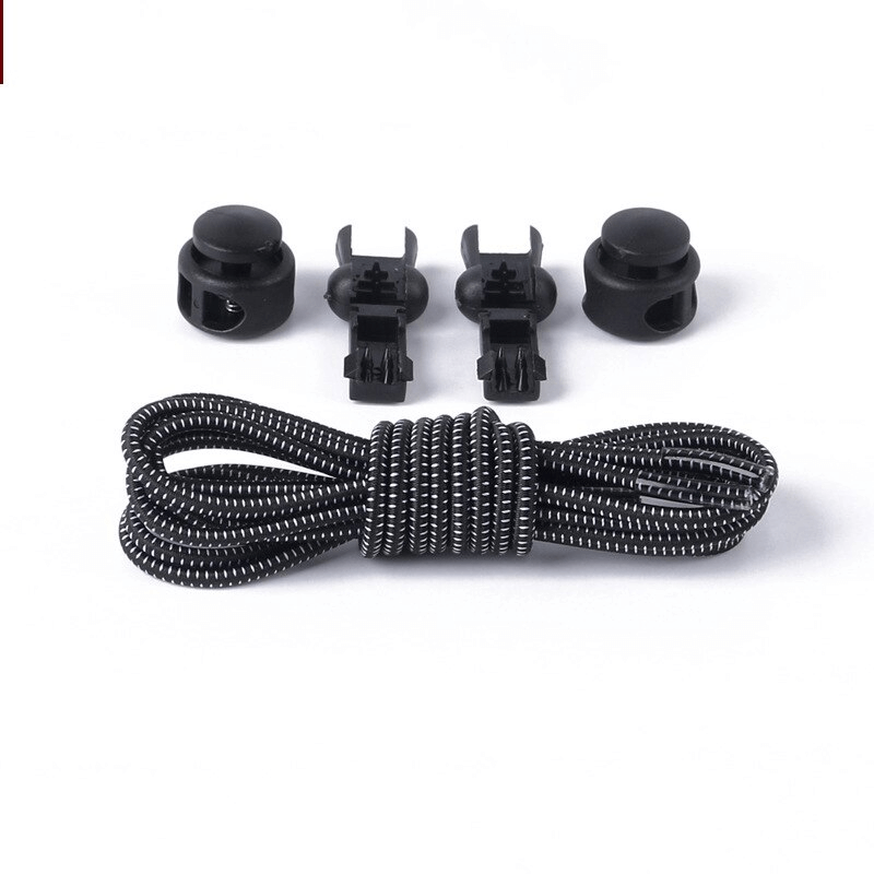 Stylish black elastic shoe laces with spring buckles, perfect for sports shoes, offering no-tie convenience. Model SF1127.