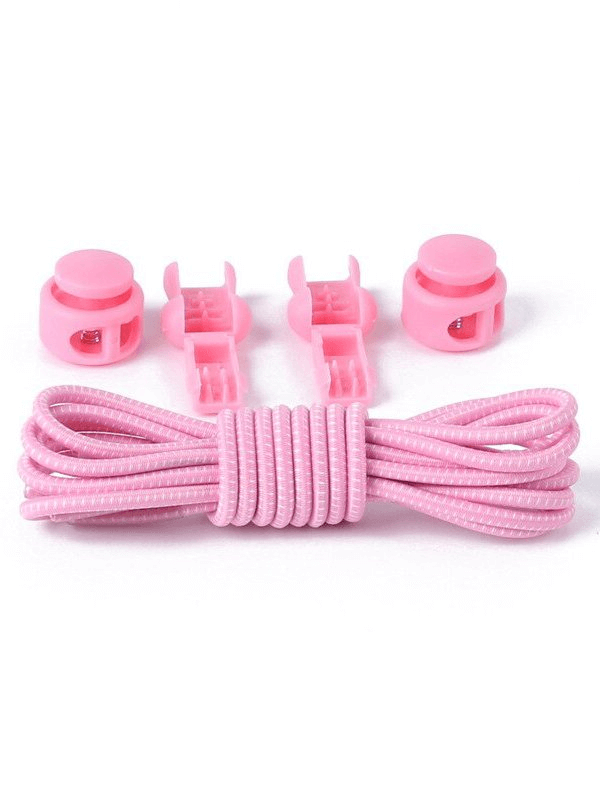 Pink elastic shoelaces with spring buckles and tail clips, no-tie convenience, 100cm length, for unisex sports shoes, durable and stylish.
