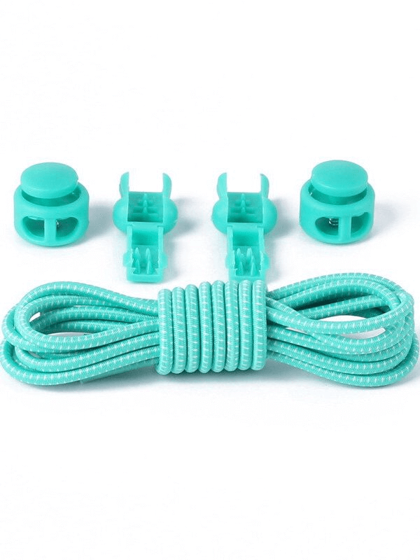 Turquoise stylish elastic laces with spring buckles and tail clips for sports shoes, no-tie convenience. Model SF1127.