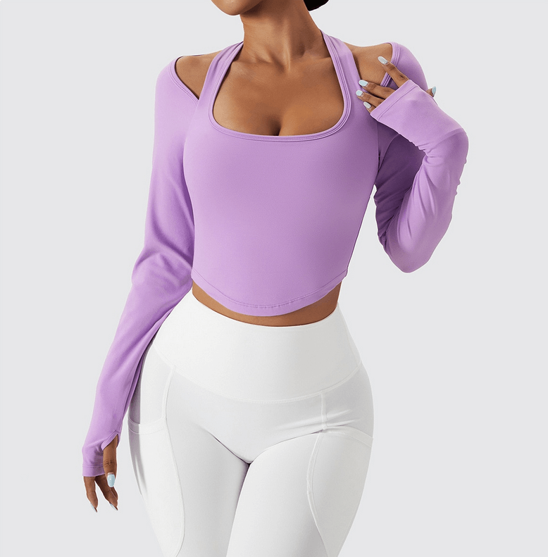 Stylish Elastic Sports Top with Push-Up Effect with Long Sleeves - SF1021
