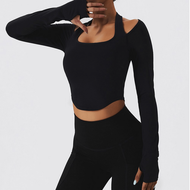 Stylish Elastic Sports Top with Push-Up Effect with Long Sleeves - SF1021