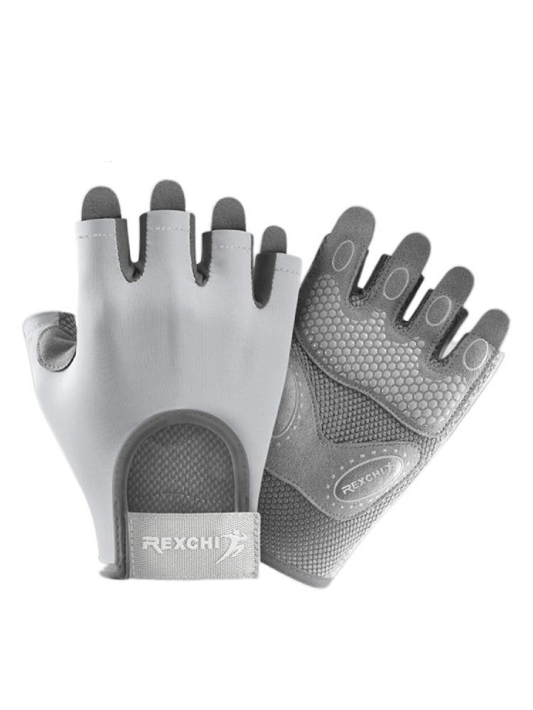 Stylish elastic women’s fingerless gloves for training in gray, durable and washable design, providing comfort for cyclists.