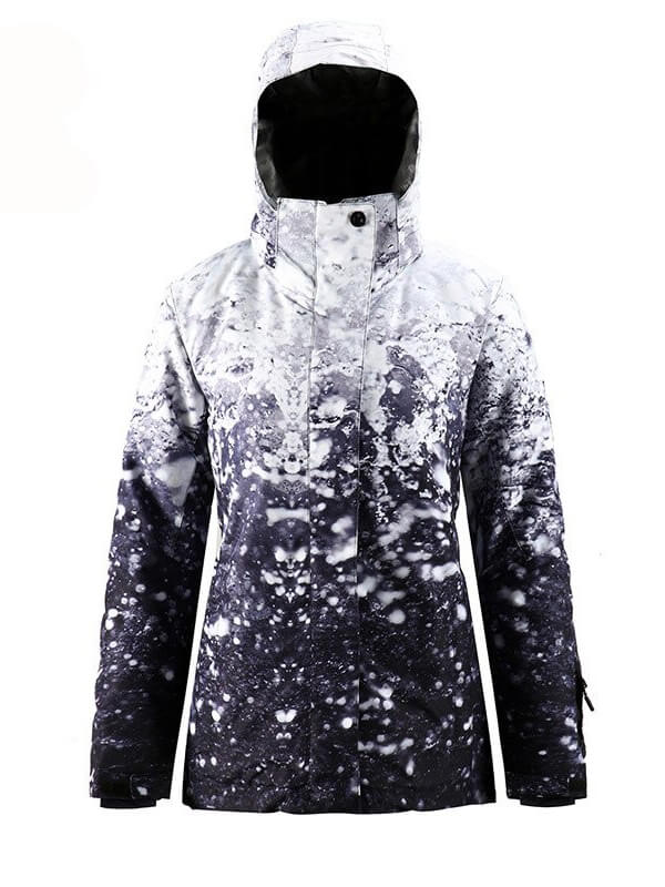 Stylish female waterproof skiing jacket, windproof and breathable, with hooded collar, perfect for winter sports adventures.