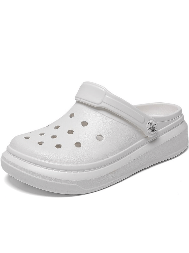 Stylish white unisex Crocs SF0281 with flexible lightweight design and front & rear strap, ideal for casual comfort.