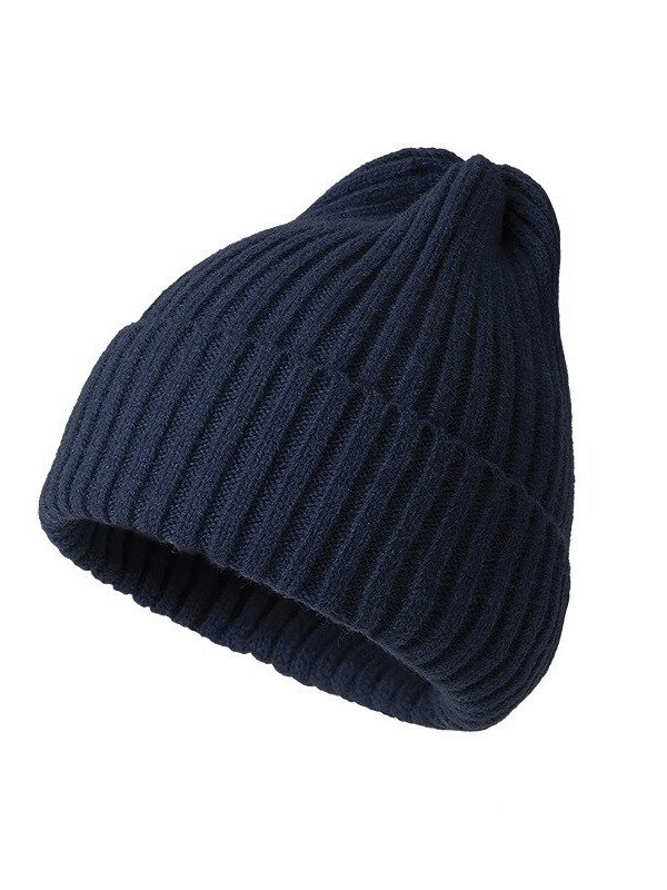 Stylish knitted plain women's hat in navy blue, cozy acrylic-wool headwear, perfect for warmth and fashion, adjustable fit, SF0291