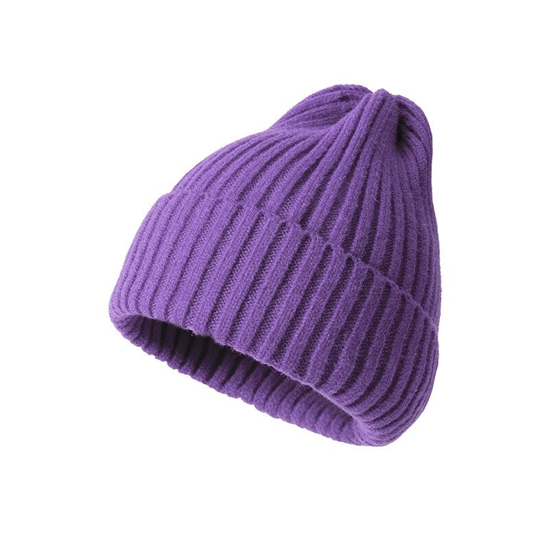 Purple stylish knitted women's hat, cozy acrylic wool fabric, adjustable fit, perfect for warmth and fashion statement, SF0291.