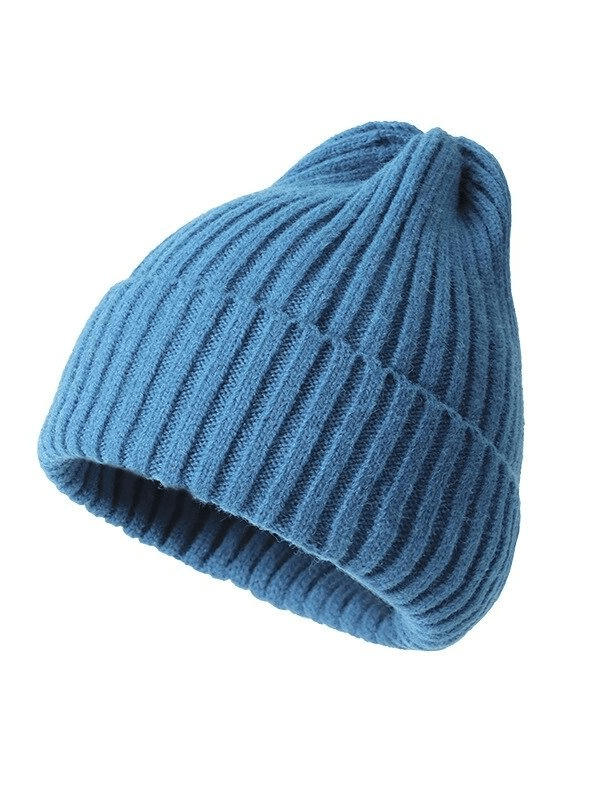 Stylish knitted plain blue women's hat, cozy woolen headwear SF0291, perfect for fashion and warmth, adjustable size.