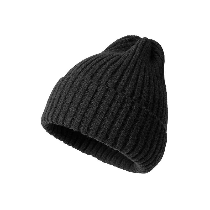 Stylish knitted women's hat, plain black, made from woolen and acrylic fabric, perfect for casual wear, fits head sizes 48-54 cm.