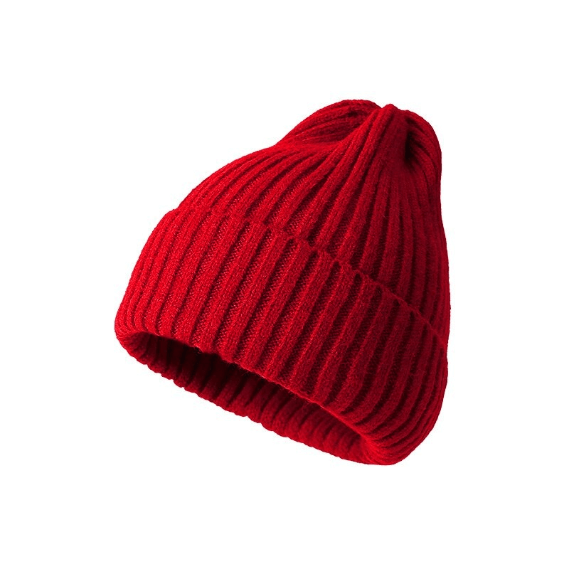 Stylish knitted plain red women's hat, cozy acrylic wool blend, perfect for winter warmth and fashion, adjustable fit SF0291.