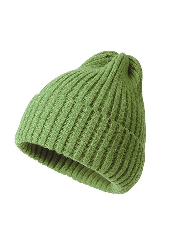 Stylish knitted green women's hat made from acrylic and wool, perfect for fashion and warmth. Adjustable fit, solid pattern.