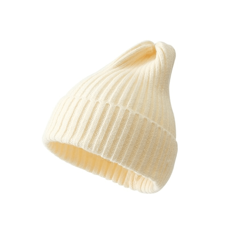 Stylish Knitted Plain Women's Hat in cream, crafted from cozy acrylic and woolen fabric, perfect for a fashionable, warm look.