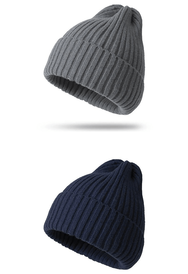 Gray and navy stylish knitted plain women's hat, cozy headwear made from acrylic and wool. Perfect casual accessory. Fits 48-54cm heads.