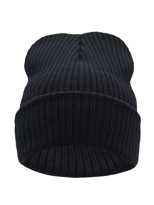 Stylish knitted solid color unisex hat in black, perfect for sports and casual wear. Wool-acrylic blend keeps you warm and fashionable.