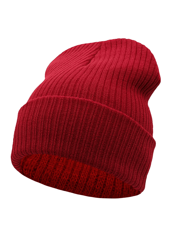 Stylish red knitted unisex beanie for sports and casual wear, crafted from wool and acrylic for warmth. SF0800