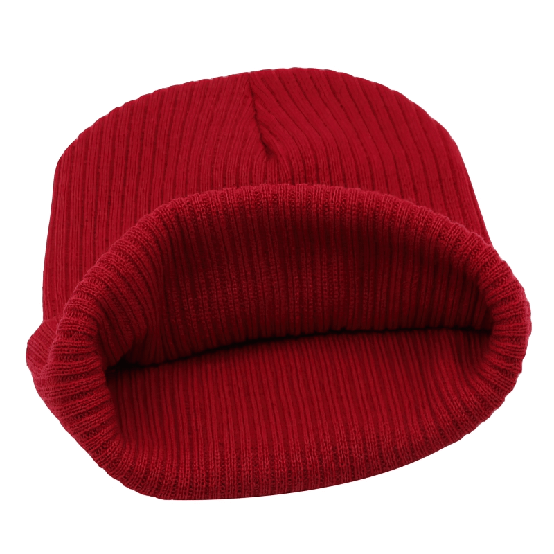 Stylish red knitted unisex beanie hat, perfect for sports and casual wear, keeps you warm and cozy in cold weather.