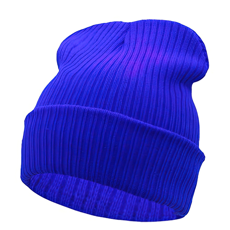 Solid color blue knitted unisex beanie hat for casual sports wear, warm and fashionable headwear, product code SF0800.