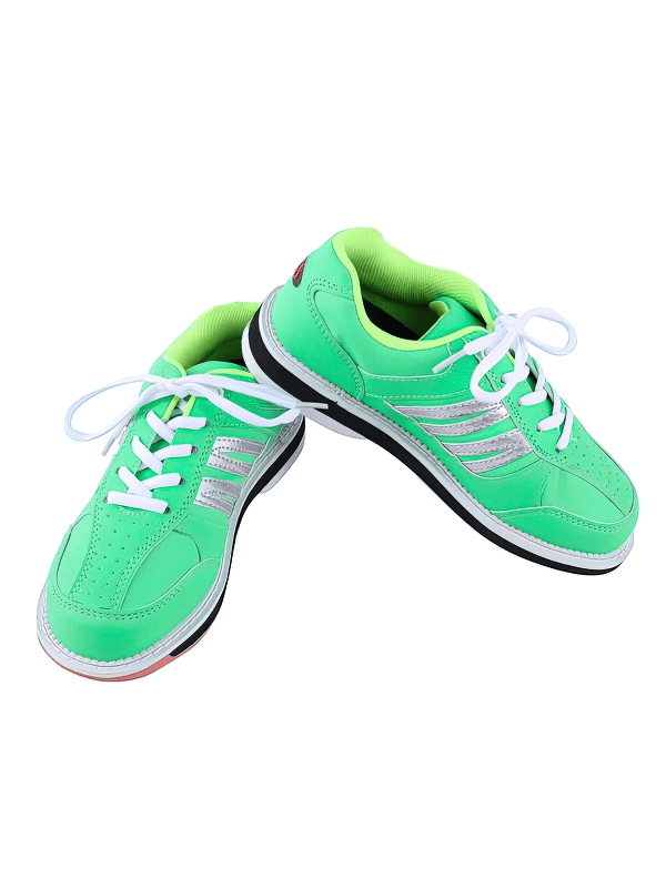 Vibrant green women's bowling shoes with lace-up closure and anti-slip rubber outsole, perfect for style and performance on the lanes.