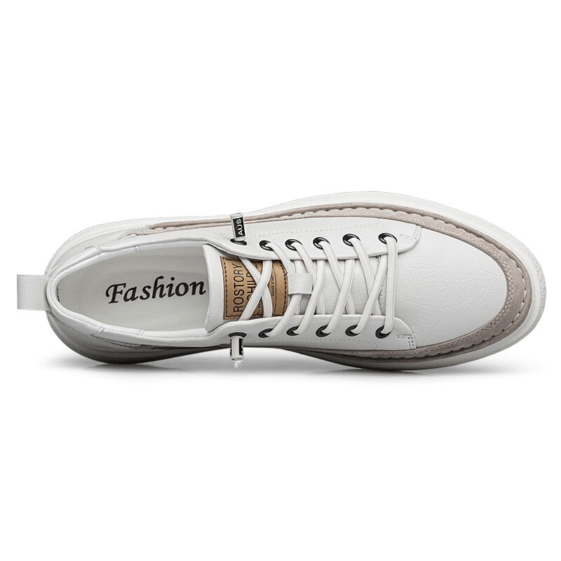 Top view of SF1182 stylish leather men's sneakers in white, showcasing breathable full-grain leather and lace-up design for comfort and style.