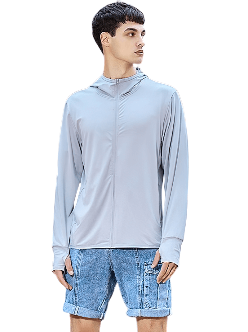 Men's stylish light windbreaker with thumb holes, perfect for outdoor activities. Lightweight, quick-dry, and elastic fabric.