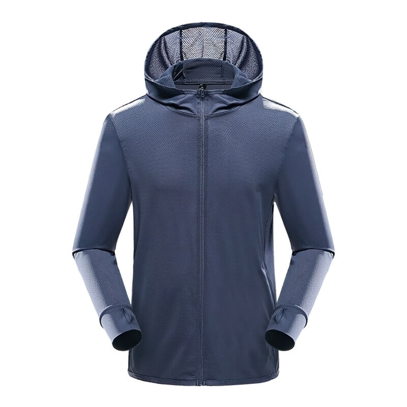 Stylish men's windbreaker with thumb holes, quick-dry, navy blue, ideal for hiking and camping, product code SF0158