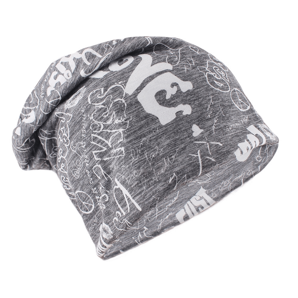Gray Stylish Lightweight Sports Unisex Beanie with letter pattern, ideal for outdoor enthusiasts, made from cotton and polyester.