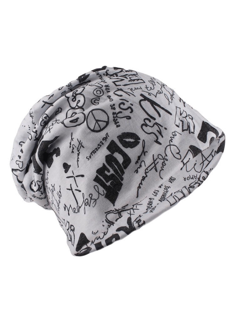 Stylish lightweight unisex sports beanie with letter pattern, ideal for outdoor activities and keeping warm. Cotton and polyester blend.