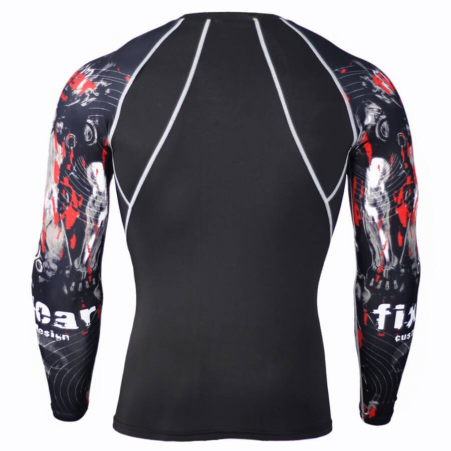 Men's long sleeve compression sports top with graphic design, perfect for cycling and fitness activities.