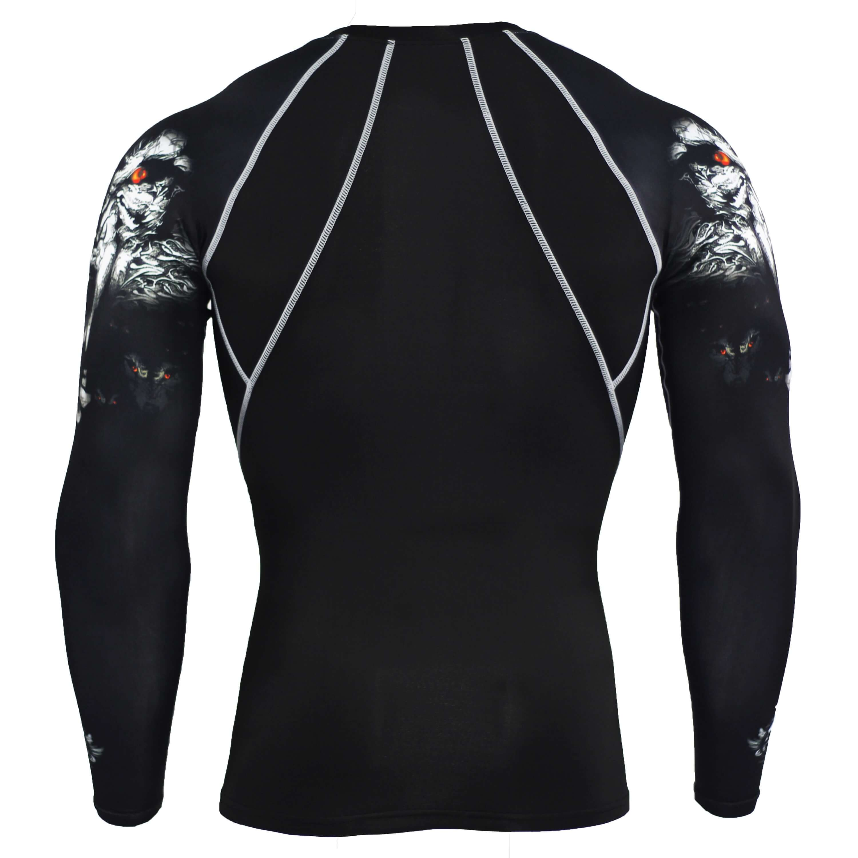 Back view of stylish long-sleeved men’s compression sports top SF0770, featuring sleek design and superior comfort.