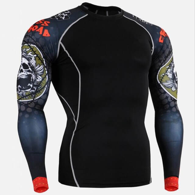 Men's stylish long sleeves sports top, compression clothing SF0770, with skull design. Perfect for fitness, breathable and stretchy.