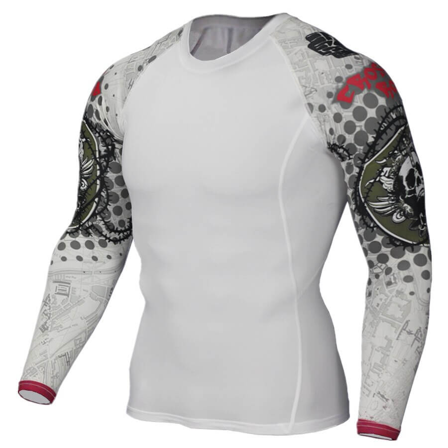 Stylish long sleeves sports top for men with artistic sleeve design, perfect for fitness, cycling, and more. Model SF0770.
