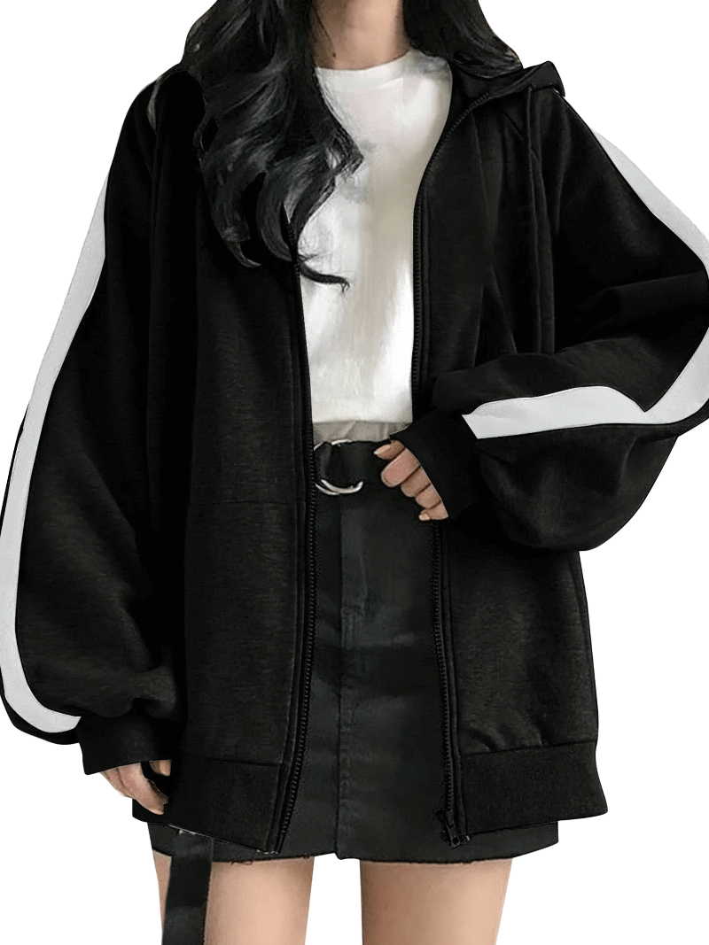 Stylish Loose Zipper Hoodie for Women / Casual Oversized Hooded Sweatshirt - SF0086