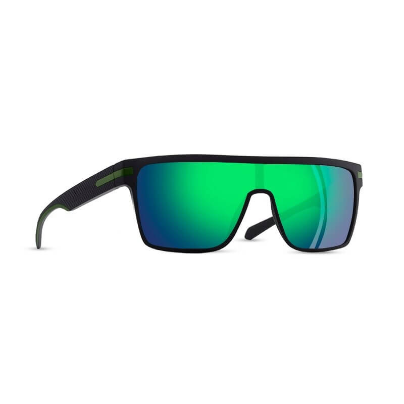 Stylish male oversized square sunglasses with flexible frame, unisex design, polarized TAC lenses, UV400 protection, green tint.