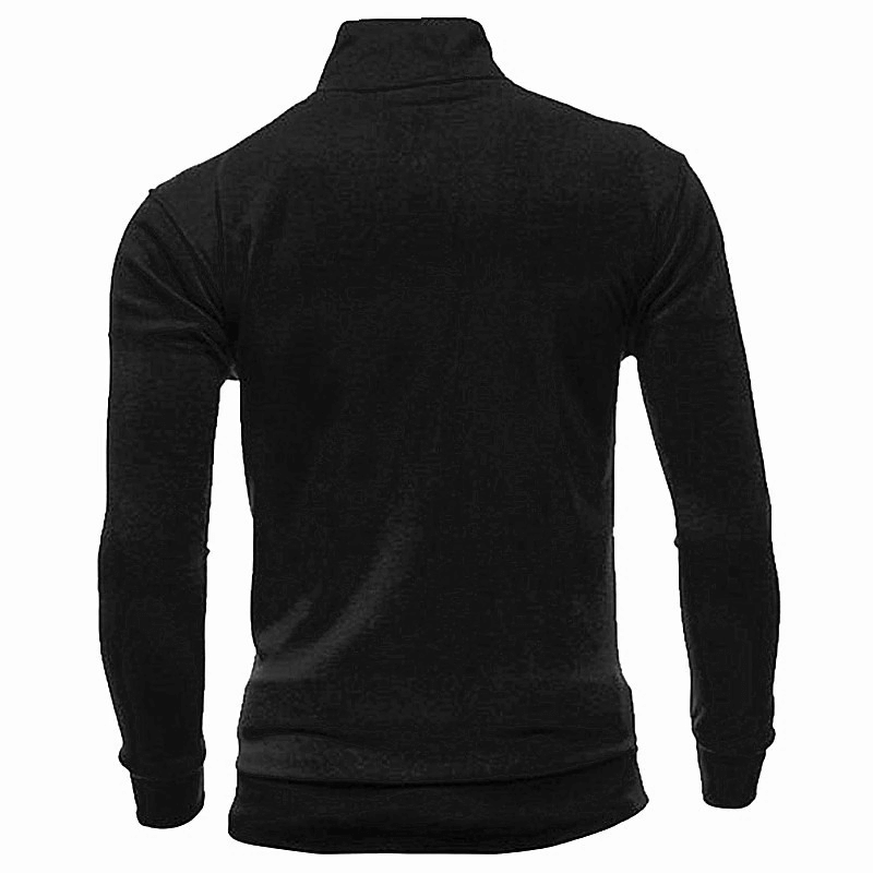 Back view of a stylish men's black hoodie with stand-up collar and zipper, great for casual wear. Model: SF0454.