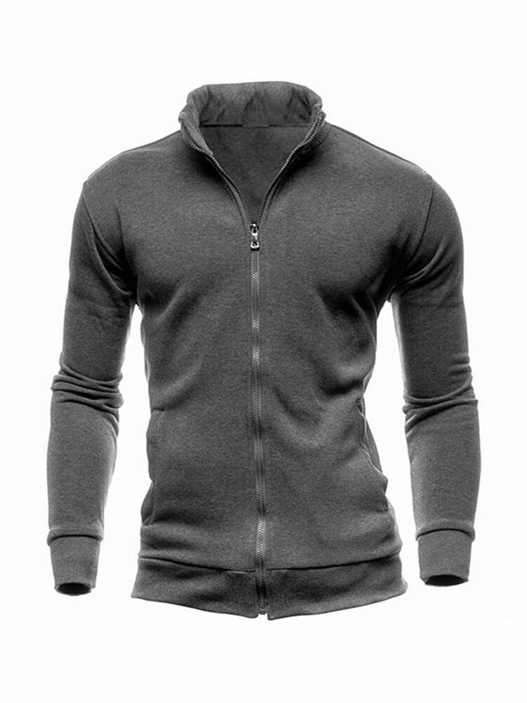 Stylish Men's Grey Hoodie with Stand-Up Collar and Zipper SF0454, Casual Wear