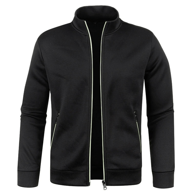 Stylish black men's sweatshirt with zippered collar, full sleeves, and fleece lining, perfect for casual wear. Model SF0383.