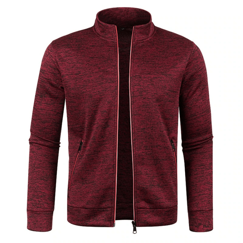 Stylish dark red men's sweatshirt with zippered collar, fleece lining, and a regular fit, perfect for casual wear. Model SF0383.