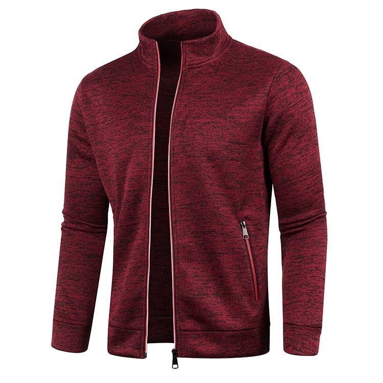 Stylish men's maroon sweatshirt with a zippered collar, fleece lining, and full sleeves, perfect for casual wear, model SF0383.